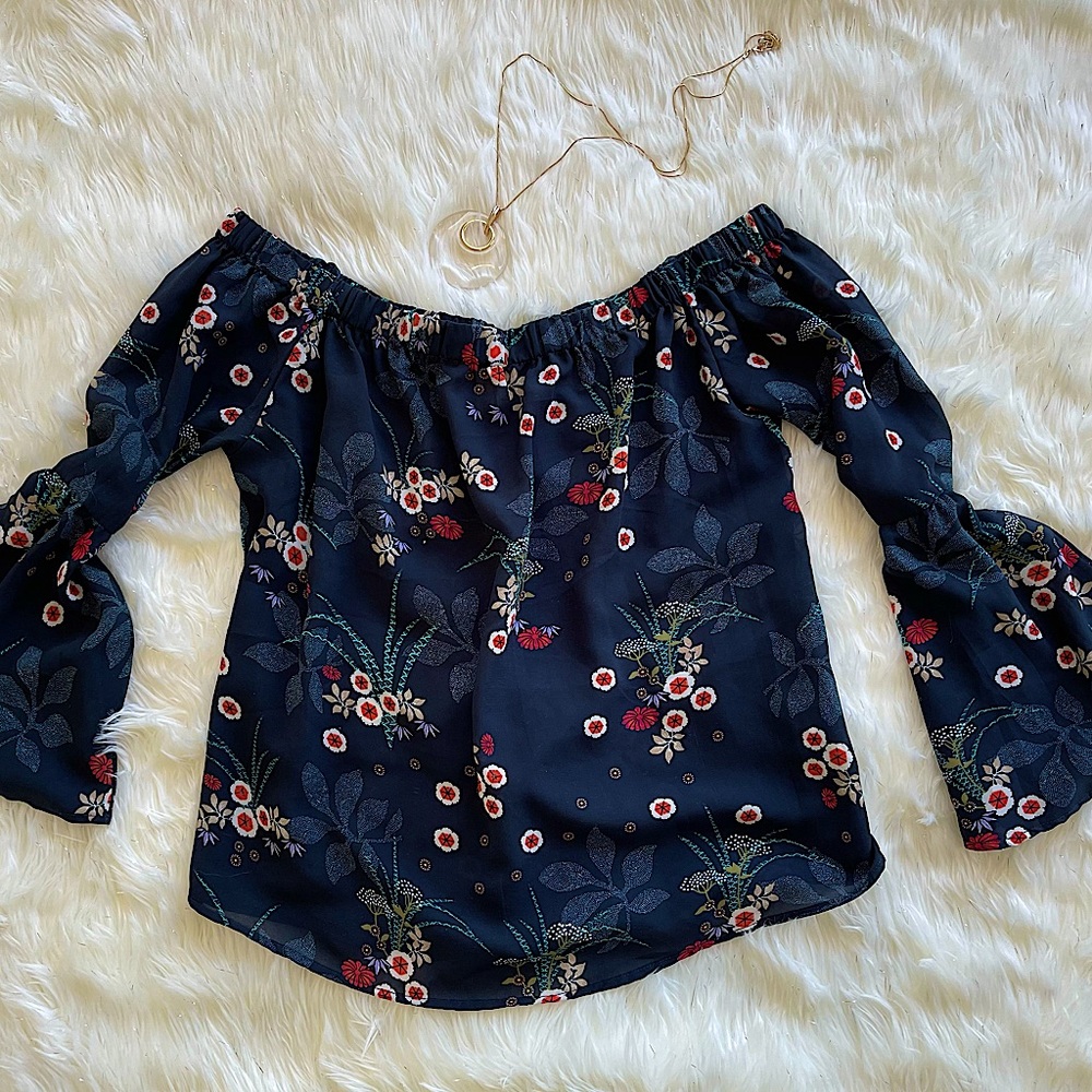 Off the Shoulder Floral Blue Top